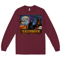 Burgundy Black Cat Halloween Long Sleeve Tee - LillyAllenDesigns