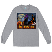 Heather Grey Black Cat Halloween Long Sleeve Tee - LillyAllenDesigns
