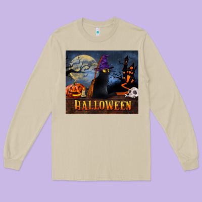 Black Cat Halloween Long Sleeve Tee Designed By Lillyallendesigns