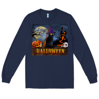 Navy Black Cat Halloween Long Sleeve Tee - LillyAllenDesigns