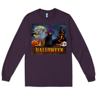 Plum Black Cat Halloween Long Sleeve Tee - LillyAllenDesigns