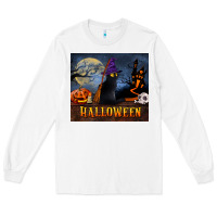 White Black Cat Halloween Long Sleeve Tee - LillyAllenDesigns