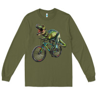 Army Green t rex dinosaur riding dinosaur Long Sleeve Tee - RanaPortraitStore