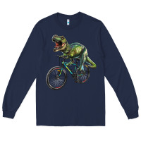 Navy t rex dinosaur riding dinosaur Long Sleeve Tee - RanaPortraitStore