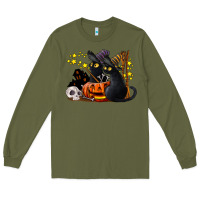 Army Green halloween black cats Long Sleeve Tee - LillyAllenDesigns