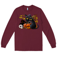 Burgundy halloween black cats Long Sleeve Tee - LillyAllenDesigns