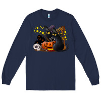 Navy halloween black cats Long Sleeve Tee - LillyAllenDesigns