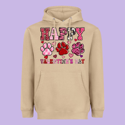 Happy Valentine's Day Paws Heavyweight Hoodie Designed By Oliviacreatesart