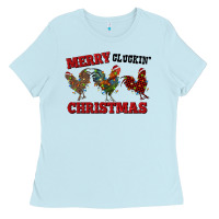 Baby Blue Merry Cluckin' Christmas Ladies Tee - RanaPortraitStore