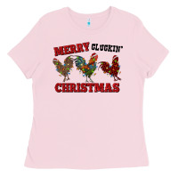 Bubblegum Pink Merry Cluckin' Christmas Ladies Tee - RanaPortraitStore