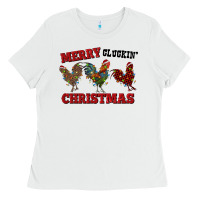 White Merry Cluckin' Christmas Ladies Tee - RanaPortraitStore