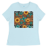 Baby Blue cross gemstone and sunflower Ladies Tee - Artiststas