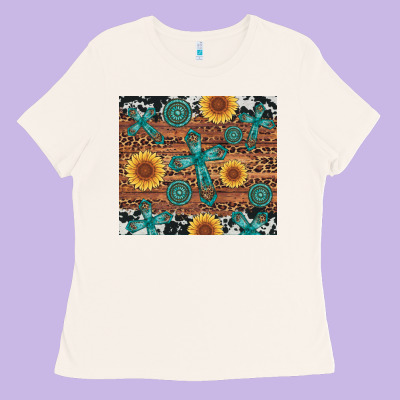 Cross Gemstone And Sunflower Ladies Tee Designed By Artiststas