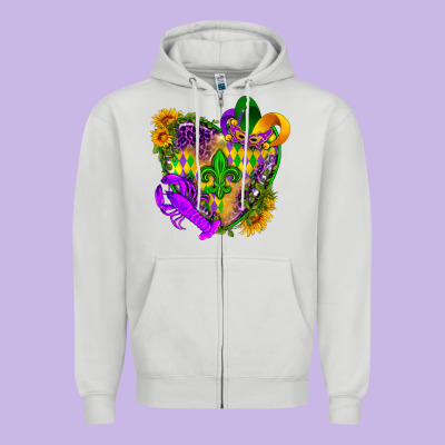 Mardi Gras Heart Zipper Hoodie Designed By Howdyjamesfarm