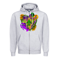 Heather Grey Mardi Gras heart Zipper Hoodie - HowdyJamesFarm