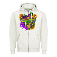 Oatmeal Heather Mardi Gras heart Zipper Hoodie - HowdyJamesFarm
