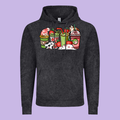 Cow And Strawberry Coffee Cups Vintage Hoodie Designed By Nancycooperartshop