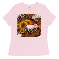 Bubblegum Pink pig and barn Ladies Tee - BundleAndBundleShop