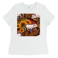 White pig and barn Ladies Tee - BundleAndBundleShop