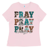 Bubblegum Pink pray on it pray over it pray through it Ladies Tee - Artiststas