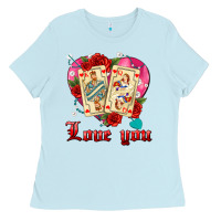 Baby Blue love you playing cards roses and pearls Ladies Tee - AdoDesignShop