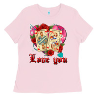Bubblegum Pink love you playing cards roses and pearls Ladies Tee - AdoDesignShop