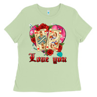 Matcha love you playing cards roses and pearls Ladies Tee - AdoDesignShop