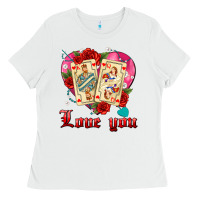 White love you playing cards roses and pearls Ladies Tee - AdoDesignShop