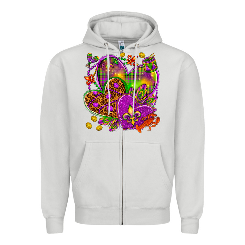 Mardi Gras Hearts Zipper Hoodie by HowdyJamesFarm | Teevron