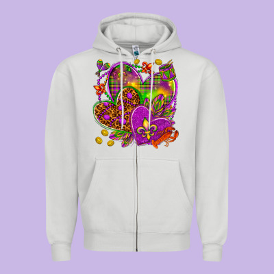 Mardi Gras Hearts Zipper Hoodie Designed By Howdyjamesfarm