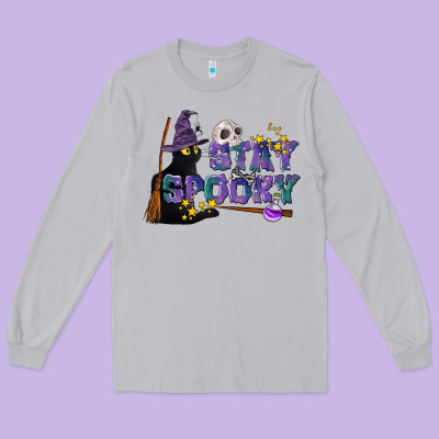 Stay Spooky With Black Cat Long Sleeve Tee Designed By Lillyallendesigns