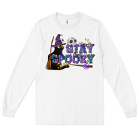 White Stay Spooky With Black Cat Long Sleeve Tee - LillyAllenDesigns