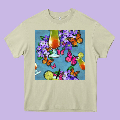 Butterfly Cocktail Heavy Core Tee Designed By Bundleandbundleshop