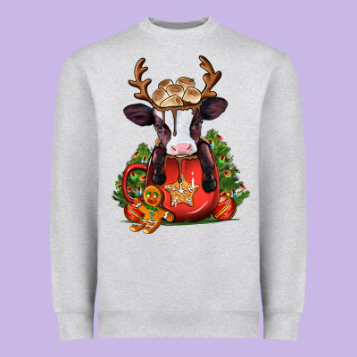 Christmas Baby Cow Hot Cocoa Heavyweight Sweatshirt Designed By Jasminsmagicworld