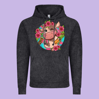 Cute Cow Pink Flowers And Leopard Pattern Vintage Hoodie Designed By Nancycooperartshop