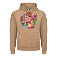 Vintage Coffee cute cow pink flowers and leopard pattern Vintage Hoodie - NancyCooperArtShop