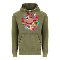 Vintage Olive cute cow pink flowers and leopard pattern Vintage Hoodie - NancyCooperArtShop