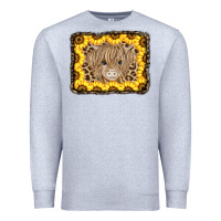 Heather Grey Baby Cow Leopard Sunflowers Premium Sweatshirt - CowCowDesign
