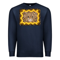 Navy Baby Cow Leopard Sunflowers Premium Sweatshirt - CowCowDesign