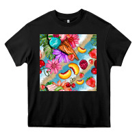 Black flowers ice cream fruit Heavy Core Tee - BundleAndBundleShop