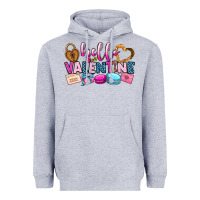 Heather Grey hello valentine Heavyweight Hoodie - OliviaCreatesArt