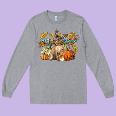 Hello Autumn With Chihuahua Dog Long Sleeve Tee Designed By Lillyallendesigns
