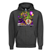 Charcoal Heather Mardi Gras gnome on the truck Zipper Hoodie - HowdyJamesFarm