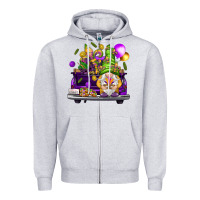Heather Grey Mardi Gras gnome on the truck Zipper Hoodie - HowdyJamesFarm