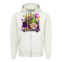 Oatmeal Heather Mardi Gras gnome on the truck Zipper Hoodie - HowdyJamesFarm