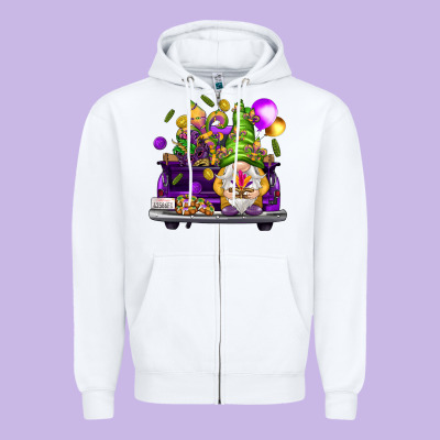 Mardi Gras Gnome On The Truck Zipper Hoodie Designed By Howdyjamesfarm