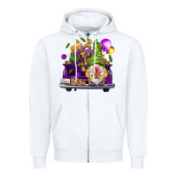 White Mardi Gras gnome on the truck Zipper Hoodie - HowdyJamesFarm
