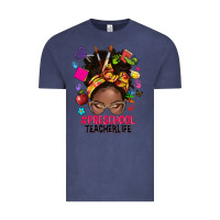 Vintage Denim preschool teacher life afro messy bun Vintage Tee - NancyCooperArtShop