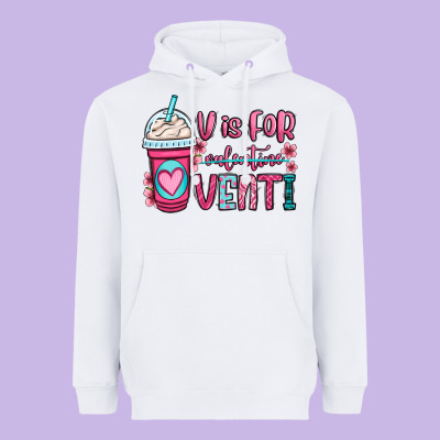 V Is For Valentine Venti Coffee Cup Heavyweight Hoodie Designed By Oliviacreatesart