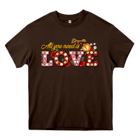 Chocolate Brown all you need is love Heavy Core Tee - AdoDesignShop